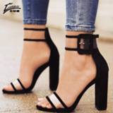 👉 Bandage transparent vrouwen Ladies Sexy Summer Party Flock Sandal Shoes 35-43 SizeWomen Ankle Strap High Heel Sandals women 2020