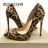 👉 Stiletto vrouwen Leopard 12cm High Heels Women Pumps Summer New Pointed Toe Borwn Footwear Party Dress Shoes YG038 ROVICIYA