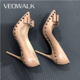 👉 Stiletto beige vrouwen Veowalk Spikes Bow Knot Women Stilettos High Heels Elegant Ladies Formal Dress Shoes Pointed Toe Slip On Rivets Pumps