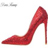 👉 Stiletto rood vrouwen Doris Fanny 2020 shoes woman Red Crystals wedding bride sexy party for women high heels Pumps