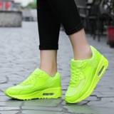 👉 Sneakers donkergroen mannen Fashion Neon Green Man Thick Sole Lace Up Adult Athletic Trainer Cushioning Outdoor Fitness Sport Gym Walking Shoes
