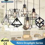 Hanger zwart Modern Pendant Light Black Iron Hanging Cage Vintage Led Lamp Bulb E27 Dining Room Restaurant Bar Counter Industrial Loft Retro