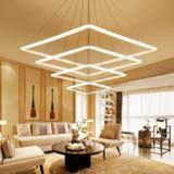 👉 Hanger 40 60 80CM Square Rings LED Pendant Lights For Living Room Dining Lighting Modern Lamp Hanging Ceiling luminaire