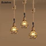 👉 Hanger Hemp Rope Pendant Lights Iron Vintage Industrial Lamps Loft Retro Handmade Hanging Cafe Bar Kitchen E27 Led