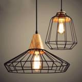 👉 Hanger Retro Iron Wood Indoor Pendant Lights Vintage Cage Light Bar Cafe Study Dining Room Aisle Decor Hanging