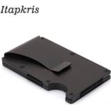 👉 Portemonnee zwart Itapkris Credit Card Holder Aluminum Metal Anti RFID Blocking Business Bank ID For Men Minimalist Wallet Black