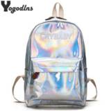 👉 Backpack PU leather vrouwen meisjes Laser Casual Travel Bags Women Girls Rucksack Holographic Knapsack School for Teenage