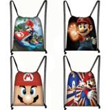 👉 Backpack canvas jongens meisjes kinderen Cartoon Mario drawstring bag boys girls storage kids travel bags children bookbag