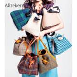 👉 Handtas vrouwen Woollen Houndstooth Bucket Bag Women 2019 Winter Japanese Designer Plaid Synthetic Fleece Purses And Handbag Drawstring Casual