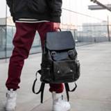 👉 Backpack zwart PU leather Unisex Fashion Youth Trend Waterproof Simple Male And Female Quality Black Cool Student