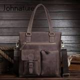 Business tas leather Johnature 2020 New Genuine Solid Casual Tote Mens Bag Handbags&Crossbody&Shoulder Bags Briefcase Messenger