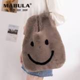 👉 Handtas large MABULA Cute Smile Rabbit Fur Tote Handbag Winter Soft Crossbody Bag with Chain Capacity