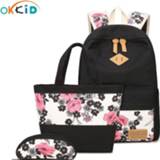 👉 Backpack meisjes OKKID school bags for girls chinese style floral girl schoolbag flower book bag pen pencil food set Christmas gift