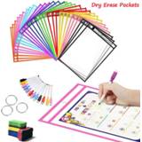 👉 Whiteboard marker transparent PP Reusable File Dry Erase Pockets With Pen Write And Wipe Drawing Markers Used for Teaching Supplies