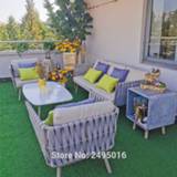 👉 Sofa 4 pcs Rope and aluminum Patio Outdoor Furniture Set Garden Lawn Sectional with cushion ,coffee table