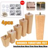 👉 Sofa 4Pcs 50mm-200mm Solid Wood Legs Straight Square Oak Feet with Metal Plates Bed Cabinet Furniture Level Replace