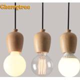 Hanger zwart Pendant Lamp Nordic Retro Lights Oak Wood E27 Black Wire Vintage Loft Home Lighting Living Room Dining 90-260V