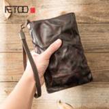 👉 Handtas leather AETOO Plant hand-made handbag, vintage head-layer edrand male and female hand-picked bag, zip-line envelope bag