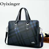 👉 Laptoptas leather 2020 New Men Top-Handle Bags Men's 14-inch Laptop Office For Male Handbag Briefcase Plaid Pattern Business Bag
