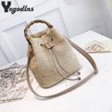 👉 Messenger bag vrouwen Women Drawstring Straw Bucket Female Summer Handmade Woven Shoulder Bags Ladies Shopping Purse Beach Handbags