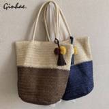 👉 Schoudertas large vrouwen Women Capacity Straw Shoulder Bags Panelled Tassel Bucket Bag Elegant Tote Vintage Handmade Beach Casual Handbag