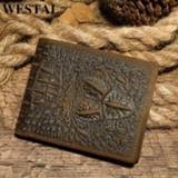 👉 Portemonnee leather WESTAL men's wallet genuine purse for men vingate crocodile pattern short coin clutch money bag 7001