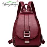 👉 Backpack leather vrouwen meisjes 2019 Designer Backpacks Women Female School Bag for Teenager Girls Travel Back Retro Bagpack Sac a Dos