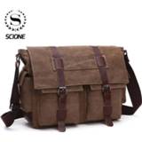 👉 Scione Men Business Messenger Bags For Men Shoulder Bag Canvas Crossbody Pack Retro Casual Office Travel Bag