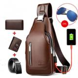 👉 Messenger bag leather Design Mens Shoulder Travel USB Charging Crossbody Bags for Men Anti Theft Chest Casual Messengers