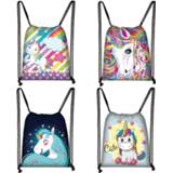 👉 Backpack jongens meisjes kinderen vrouwen Cute Cartoon Unicorn Pony Print Drawstring Bag Boys Girls Storage Bags for Travel Kids Bookbag Women Party Casual