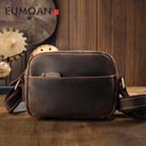 👉 Messenger bag leather EUMOAN Handmade original mad horse men casual mini shoulder retro