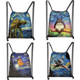 👉 Daypack small kinderen Fashion Starry Night Painting Van Gogh Drawstring Bag totoro pattern Travel Backpack Beach Pouch Kids Gift