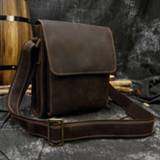 👉 Messenger bag leather small Vintage crazy horse Men Genuine shoulder for cow Flap male Crossbody bags