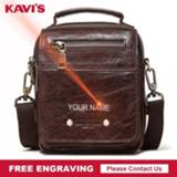 👉 Mens bag leather small jongens KAVIS 2020 Genuine Fashion Shoulder Messenger Bags Travel Crossbody Flap Boys Handbag Name Engraving