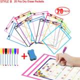 👉 Whiteboard marker transparent PVC 20 PCS Reusable Dry Eraser Pockets With Pen Write Wipe Drawing Markers Used for Teaching Supplies