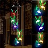 Color Changing Solar Power Wind Chime Crystal Ball Hummingbird Butterfly Waterproof Outdoor Windchime Light for Patio Yard Garde