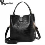 👉 Handtas PU vrouwen Retro Alligator Bucket Bags Women Crocodile Pattern Handbag Capacity Casual Shoulder Messenger Ladies Purse