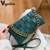 👉 Schoudertas PU leather vrouwen Fashion Chain Shoulder Bag For Women Crossbody Solid Color Woven All-match Popular Designer Baguette