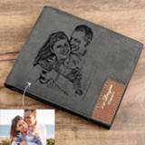 👉 Portemonnee leather Men's Engraving Custom Inscription Photo Engraved Wallet Short purse postcard wallets