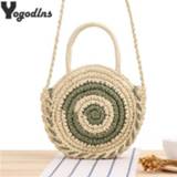 👉 Schoudertas vrouwen 2020 Summer Round Straw Bags for Women Rattan Shoulder Bag Handmade Woven Beach Handbags Female Messenger Crossbody Totes