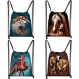 👉 Backpack vrouwen meisjes Animal Horse Print Drawstring Bag Women Fashion Storage for Travel Girls Bookbag Shoes Holder