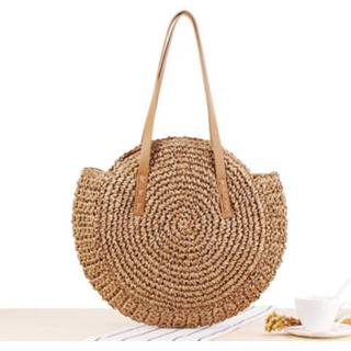 Schoudertas Round Straw Beach Bag Vintage Handmade Woven Shoulder Raffia circle Rattan bags Bohemian Summer Vacation Casual