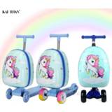 👉 Trolley kinderen Cartoon scooter suitcase kids travel luggage on wheels ride children's carry bag gift Skateboard Case Lazy