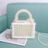 👉 Handtas New Fashion Pearl Bag Simple Square Handbag Handmade Brand Designer Female Woven Diy Beaded Messenger