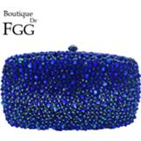 👉 Clutch blauw vrouwen Boutique De FGG Women Blue Crystal Evening Purse and Handbag with Spikes Wedding Diamond Metal Clutches Minaudiere Bag
