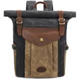 👉 Backpack canvas leather Fashion Men Vintage Waxed Rolltop School Bag Laptop Rucksack Waterproof Travel Weekend