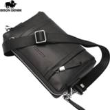 👉 Messenger bag zwart leather BISON DENIM 100% Genuine Guarantee Crossbody Black Men's Clutch Zipper Wallet N8016