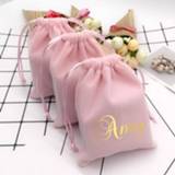 👉 Organizer goud 10pcs/lot Personalized Jewelry Pouches Gold Printing Custom Name Necklace Rings Bag Soft velvet Packing Bags