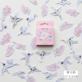 46 pcs/pack Cherry Sakura Crane Decorative Stickers Adhesive DIY Decoration Diary Stationery