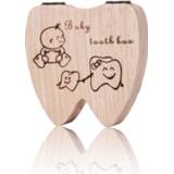 👉 Organizer baby's kinderen Teeth Shape Wooden Baby Box Milk Storage Collector Kids Umbilica Lanugo Save English / Spanish